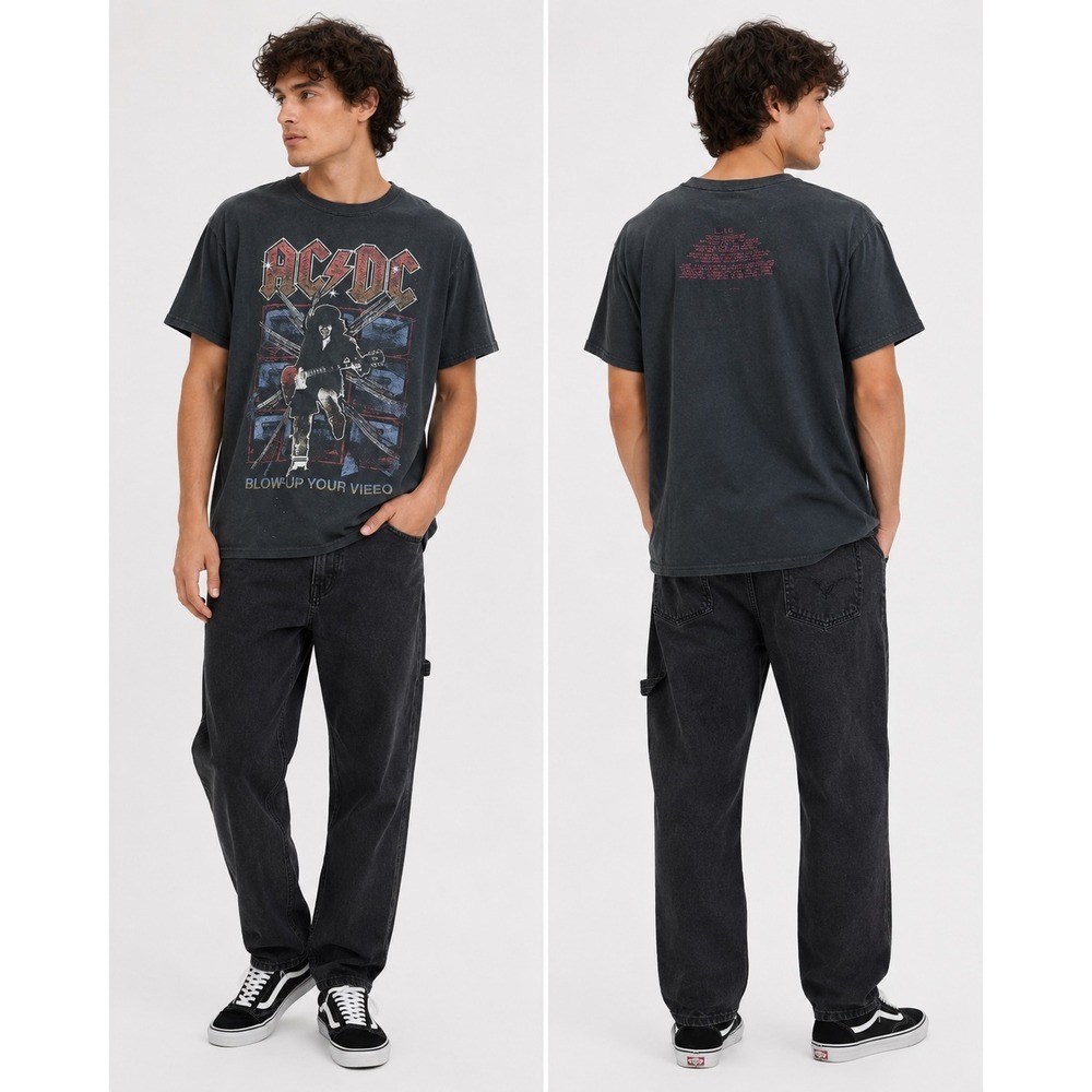 ACDC T-Shirt Men Large Black Blow Up Your Video Graphic Rock Band Tee Distressed